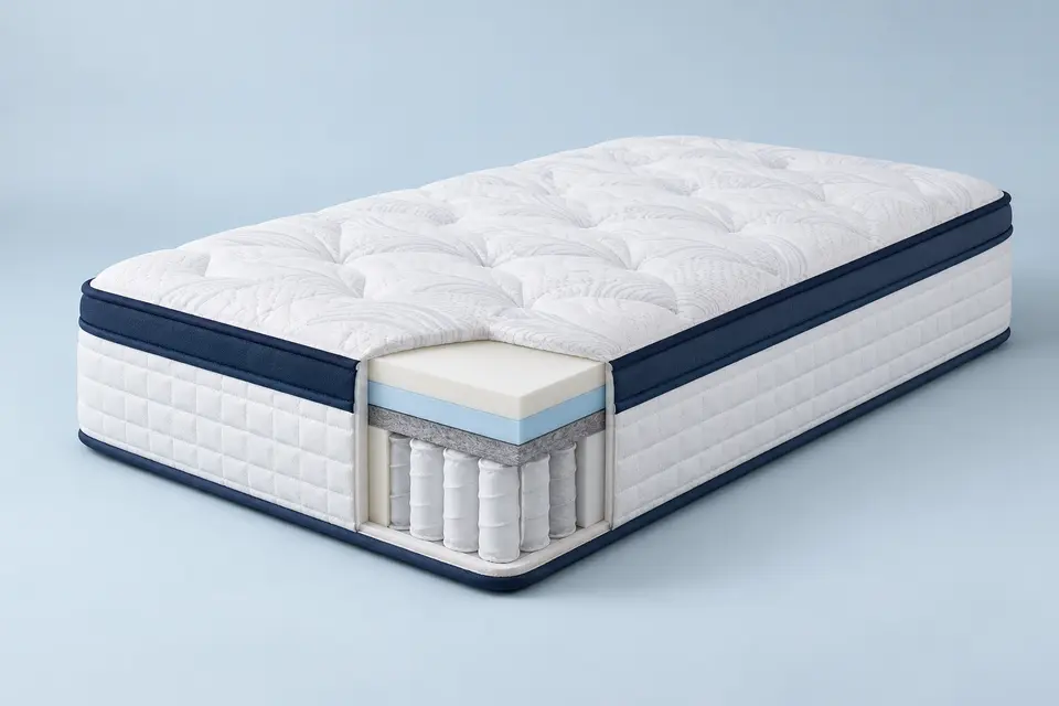 Representative Hybrid mattress illustrating the construction of Lunarflex 14-Inch Twin Hybrid Mattress in a Box